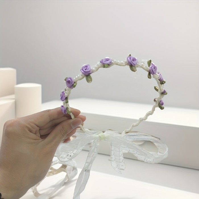 Faux Pearl Headband Simulation Flower Wreath Hair Band Summer Hair Accessories For Women