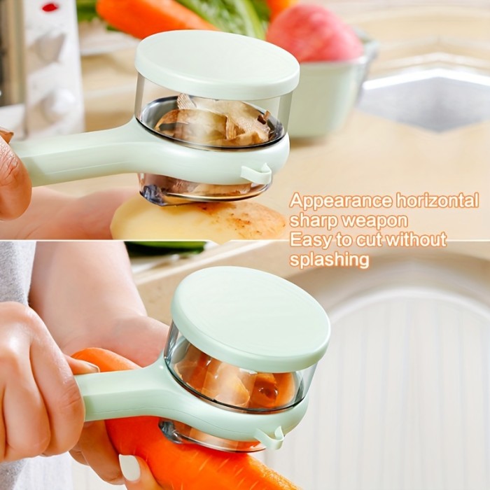 1pc Food-Safe Multi-Functional Fruit & Vegetable Peeler with Serrated Blade and Storage Box - PET Material, Perfect for Kitchen & Dorm Use