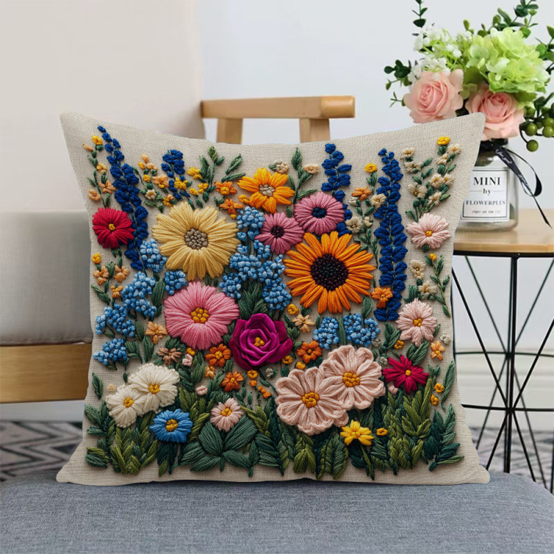 2-Pack Modern Embroidered Floral Throw Pillow Covers, Machine Washable, Zippered Polyester Cushion Cases for Living Room Sofa and Bedroom Decor, Woven, White - No Insert Included