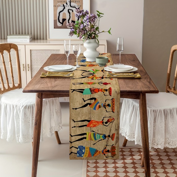 Rectangular Woven Polyester Tablecloth - Elegant Ancient Egyptian Women Print - Ideal for Kitchen, Parties, Festivals, Dining, Coffee Tables & Dresser Scarf
