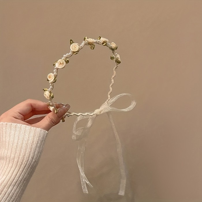Faux Pearl Headband Simulation Flower Wreath Hair Band Summer Hair Accessories For Women