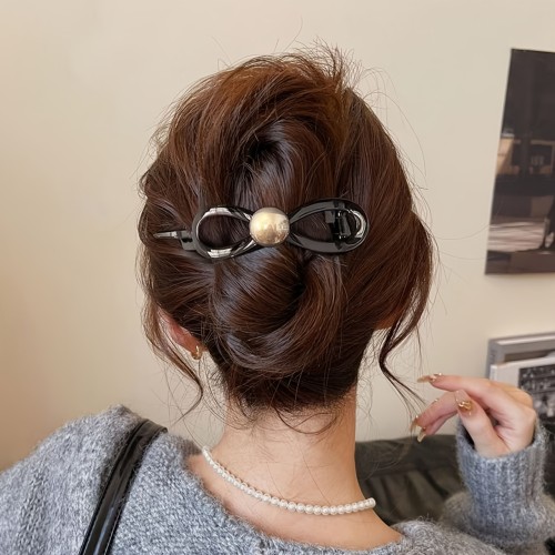 1pc of Bow Pearl Twist Clip, Exquisite And Versatile Twist Hairpin, Sweet Girl Elegant Headdress, Back of The Head Straight Clip, Princess Head Clip Hair Accessories