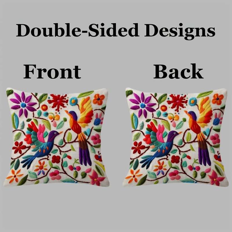 1pc Vintage Mexican Otomi Embroidery Throw Pillow Cover, 18x18 Inch, Machine Washable, Polyester, Zipper Closure, Woven, Decorative Cushion Case for Various Room Types, Seasonal Accent Without Embroidery