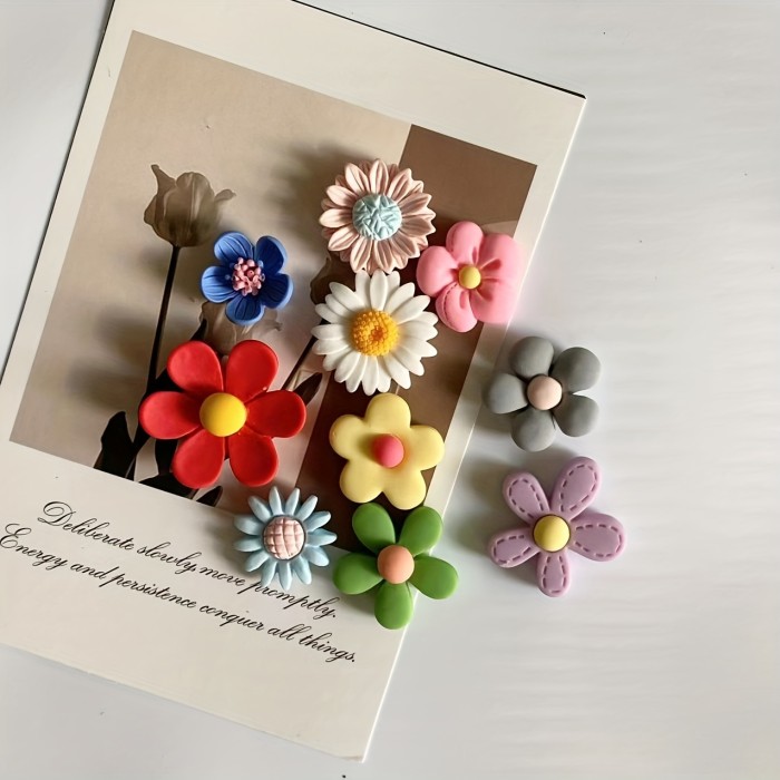 10pcs Mixed Color Flower Magnets, ABS Material, Oval Shape, Fixed Message Refrigerator Magnets for Home Decor