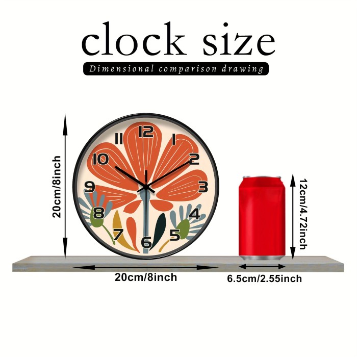 Silent Round Plastic Japanese-Quartz Flower Wall Clock - Modern Abstract Art Design Decorative Non-Ticking Floral Theme for Living Room, Bedroom, Kitchen, Office - AA Battery Not Included