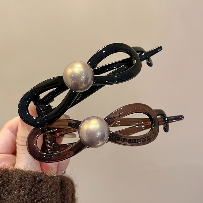 1pc of Bow Pearl Twist Clip, Exquisite And Versatile Twist Hairpin, Sweet Girl Elegant Headdress, Back of The Head Straight Clip, Princess Head Clip Hair Accessories