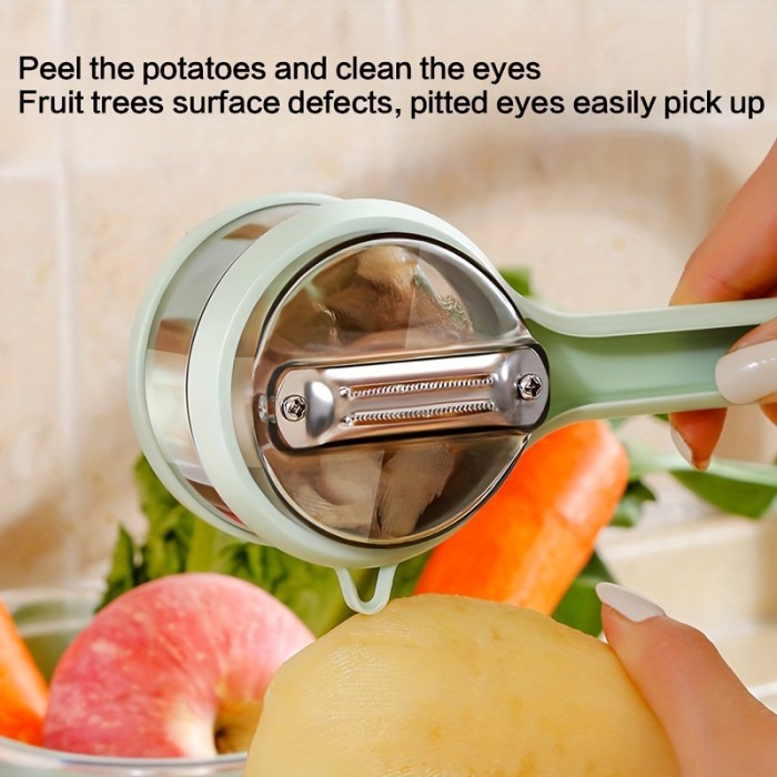 1pc Food-Safe Multi-Functional Fruit & Vegetable Peeler with Serrated Blade and Storage Box - PET Material, Perfect for Kitchen & Dorm Use