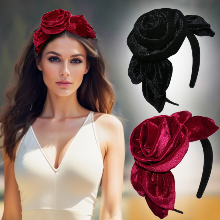 1pc Vintage Velvet Flower Hair Band for Women, Elegant Leaf Headwear, Luxury Hair Accessories, Perfect for Party Or Birthday Gift