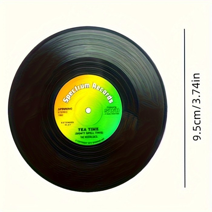 6pcs YUHUPHYLLIC Vintage Record Coasters, Retro Vinyl CD Placemat, Plastic Anti-Slip Thermal Insulation Pads for Coffee Bar, Machine Record Design, Decorative Retro Style Drink Mats