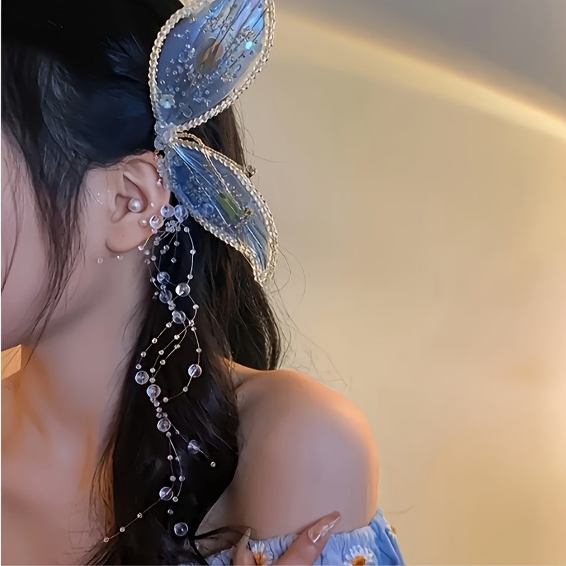 1pc Elegant Acrylic Tassel Hair Clip with Sequins and Crystal Fringe, Sparkling Hair Accessory for Festive Parties and Cosplay