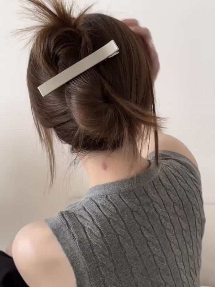 Boho-Chic Large Metal Hair Clip - Silvery & Gun Black, Duckbill Design for Stylish Side & Bangs Hold