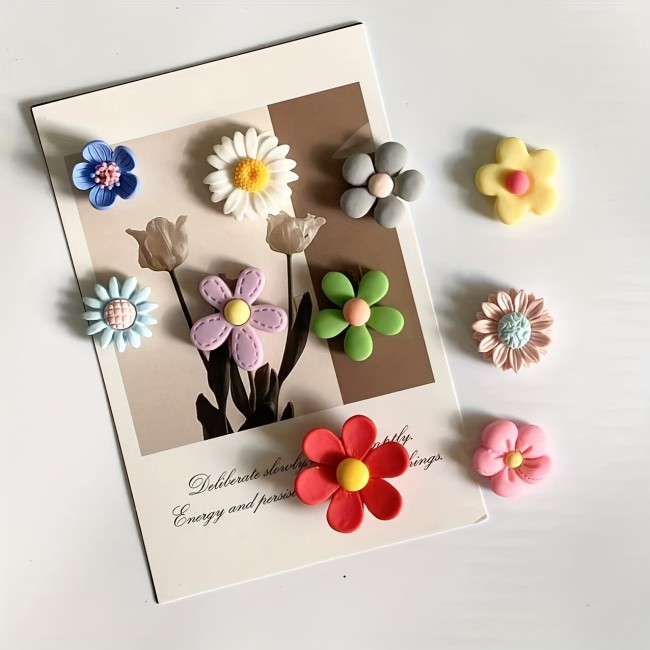 10pcs Mixed Color Flower Magnets, ABS Material, Oval Shape, Fixed Message Refrigerator Magnets for Home Decor