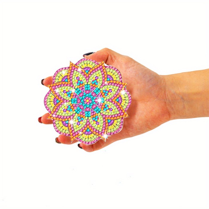 DIY Diamonds Painting Coaster with Rack Woodiness Rhinestones Cup Pad Non-slip 6pcs Fashion Art Crafts Handmade Sparkly Kitchen Accessories