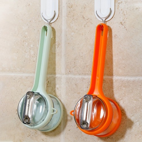 1pc Food-Safe Multi-Functional Fruit & Vegetable Peeler with Serrated Blade and Storage Box - PET Material, Perfect for Kitchen & Dorm Use