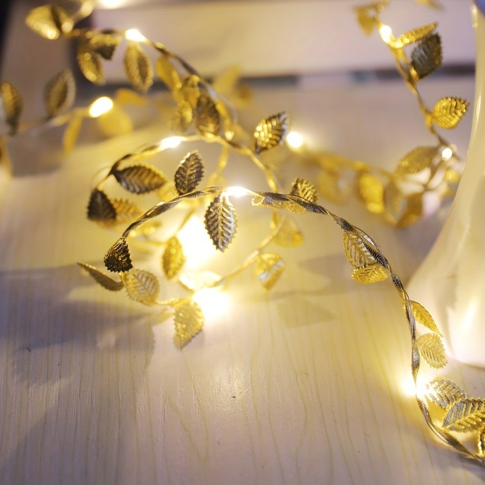 1pc 78.74inch 20led Simulation Golden Leaf Decoration String Lights, Birthday Party Ramadan Christmas Festival Decoration String Lights (Battery Not Included)