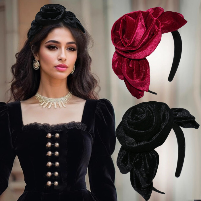 1pc Vintage Velvet Flower Hair Band for Women, Elegant Leaf Headwear, Luxury Hair Accessories, Perfect for Party Or Birthday Gift