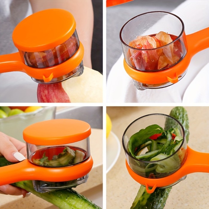 1pc Food-Safe Multi-Functional Fruit & Vegetable Peeler with Serrated Blade and Storage Box - PET Material, Perfect for Kitchen & Dorm Use