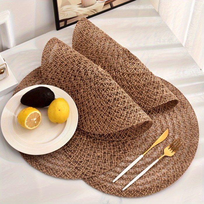 4pcs Set of Non-Slip Round Woven Coasters - Boho Chic Braided Jute Placemats for Dining Table, Perfect for Parties, Restaurants, and Farmhouse Gatherings, Coasters for Table