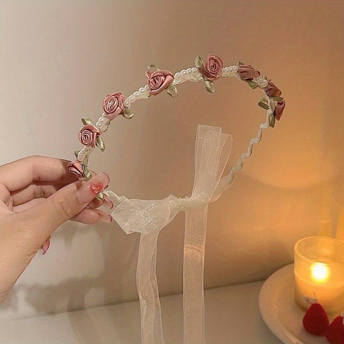 Faux Pearl Headband Simulation Flower Wreath Hair Band Summer Hair Accessories For Women