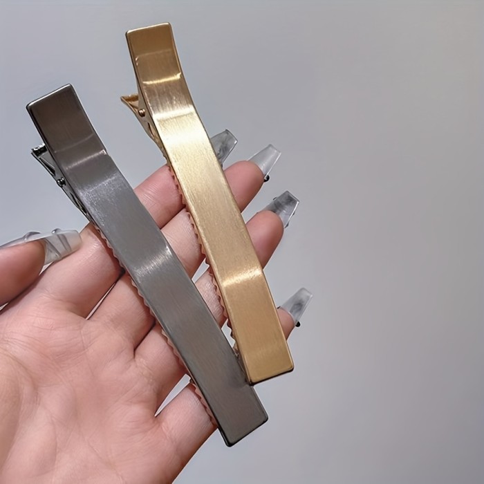 Boho-Chic Large Metal Hair Clip - Silvery & Gun Black, Duckbill Design for Stylish Side & Bangs Hold