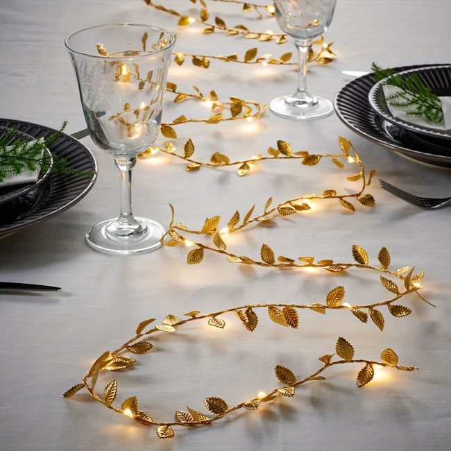 1pc 78.74inch 20led Simulation Golden Leaf Decoration String Lights, Birthday Party Ramadan Christmas Festival Decoration String Lights (Battery Not Included)