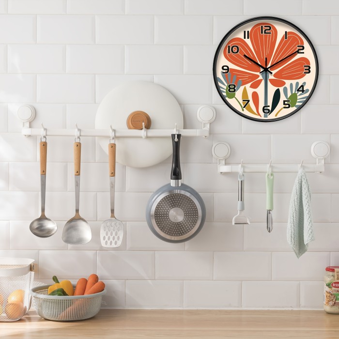 Silent Round Plastic Japanese-Quartz Flower Wall Clock - Modern Abstract Art Design Decorative Non-Ticking Floral Theme for Living Room, Bedroom, Kitchen, Office - AA Battery Not Included