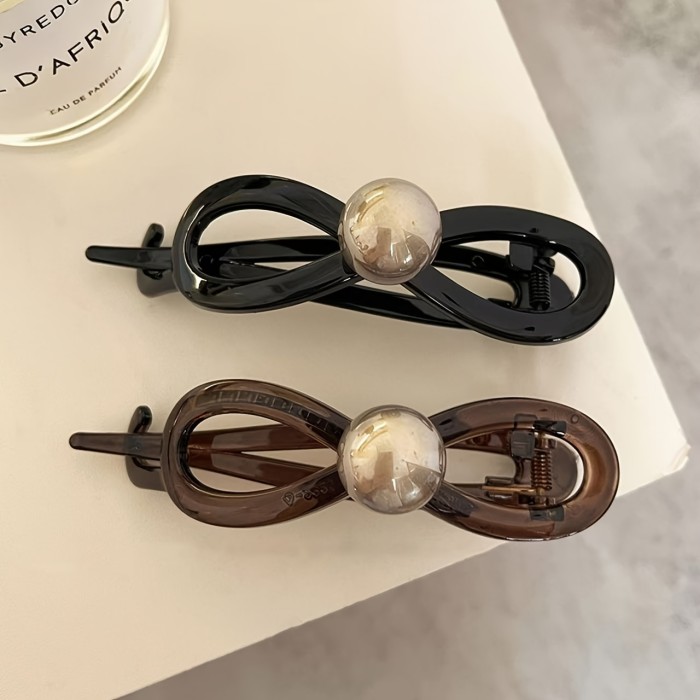 1pc of Bow Pearl Twist Clip, Exquisite And Versatile Twist Hairpin, Sweet Girl Elegant Headdress, Back of The Head Straight Clip, Princess Head Clip Hair Accessories