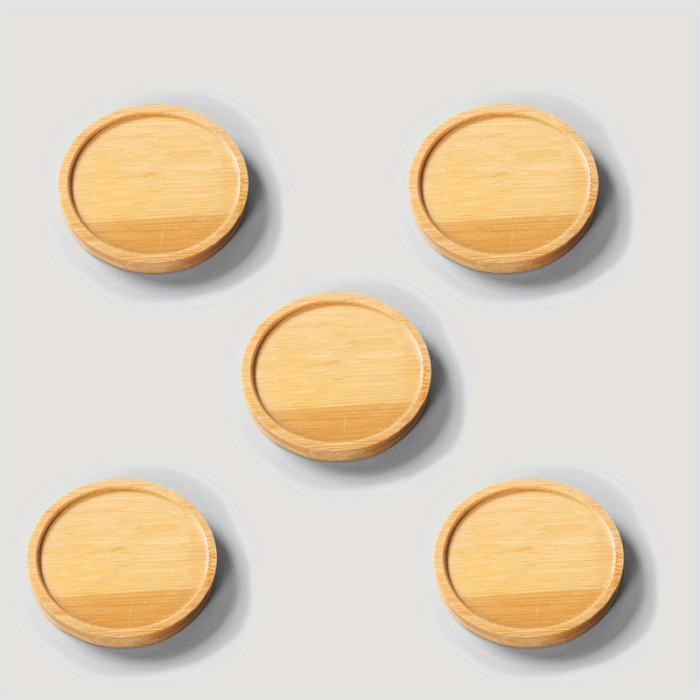 5 Pcs Bamboo Coasters: Heat Insulation Non-slip Simple Style Solid Color Kitchen Supplies, Tea Set Coaster, Room Decor