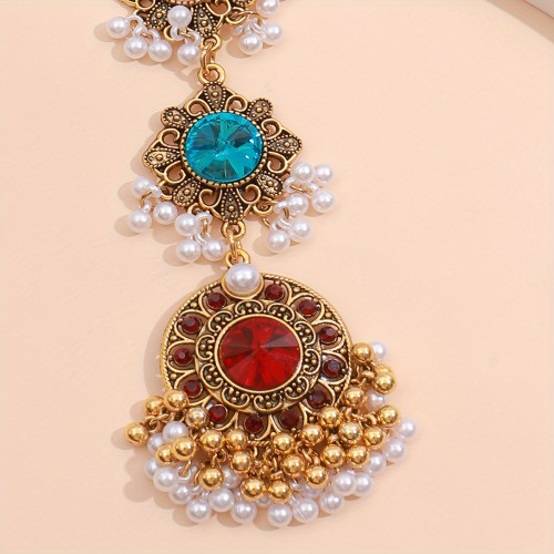 1pc Exquisite Ethnic Retro Sparkling Crystal Tassel Headband Jewelry - Elevate Your Style with Dazzling Crystals, Versatile Design for Ladies' Daily Wear, Party, and Gift Ideas