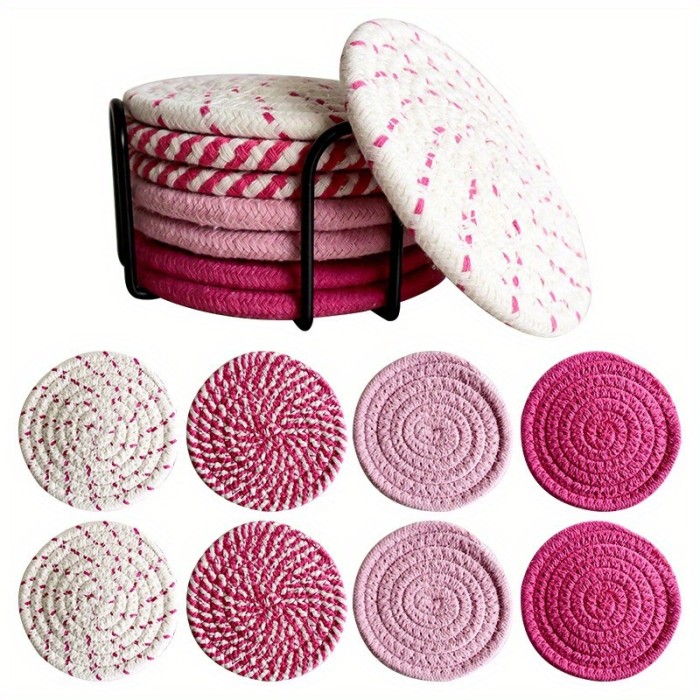 Absorbent Beverage Coaster Set with Stand, Minimalist Woven Coasters for Coffee Table, Home Decor and Tabletop Protection, 4pcs\u002F8pcs, Coaster Set