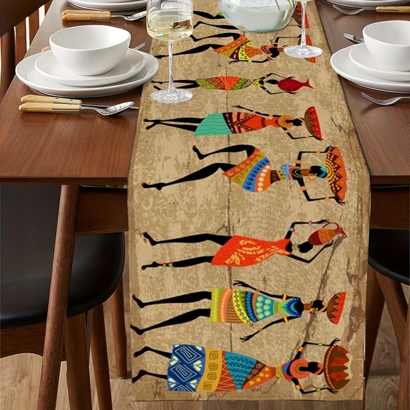 Rectangular Woven Polyester Tablecloth - Elegant Ancient Egyptian Women Print - Ideal for Kitchen, Parties, Festivals, Dining, Coffee Tables & Dresser Scarf
