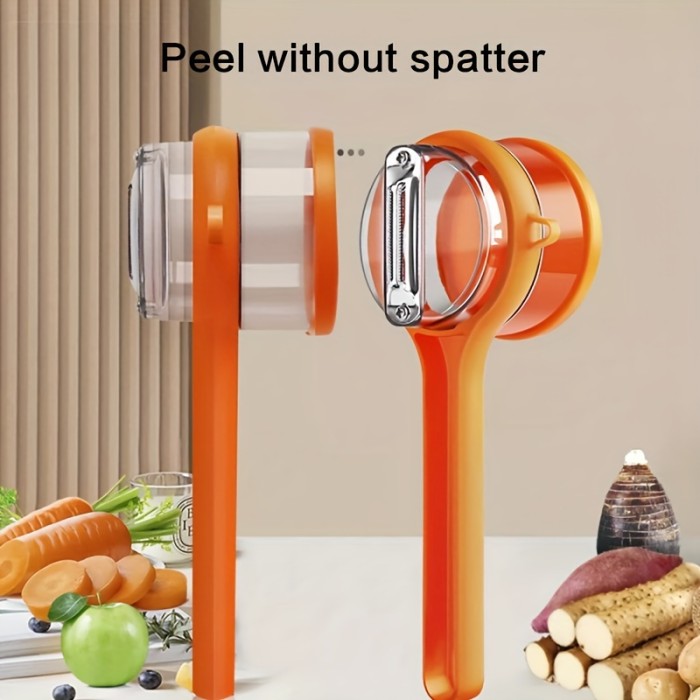 1pc Food-Safe Multi-Functional Fruit & Vegetable Peeler with Serrated Blade and Storage Box - PET Material, Perfect for Kitchen & Dorm Use