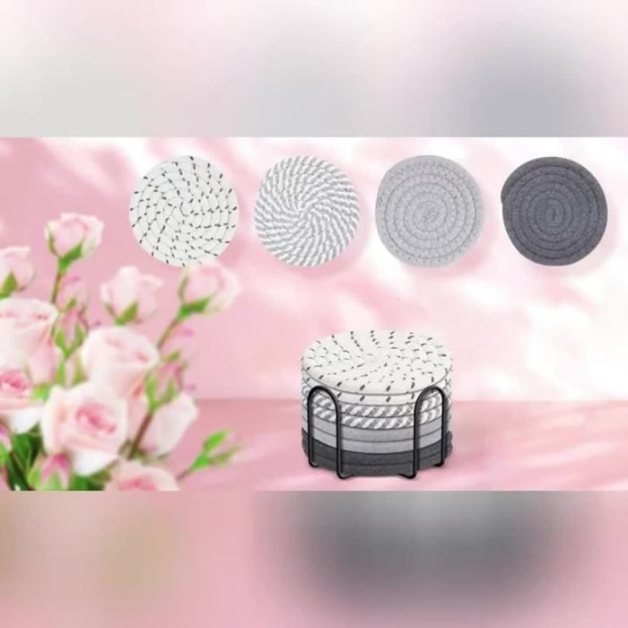 Absorbent Beverage Coaster Set with Stand, Minimalist Woven Coasters for Coffee Table, Home Decor and Tabletop Protection, 4pcs\u002F8pcs, Coaster Set
