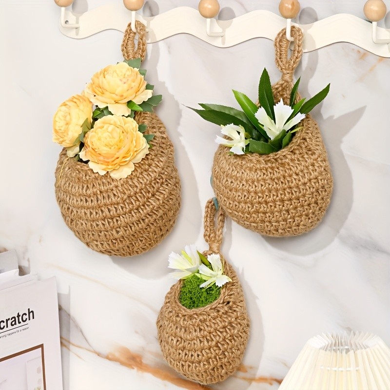 3pcs Teardrop Hanging Basket, Flower Basket, Snack Basket, Bohemian Style Hangable Storage Basket for Living Room Bedroom Home Wall, Decorative Hanging Basket, Craft Storage, 3 Sizes