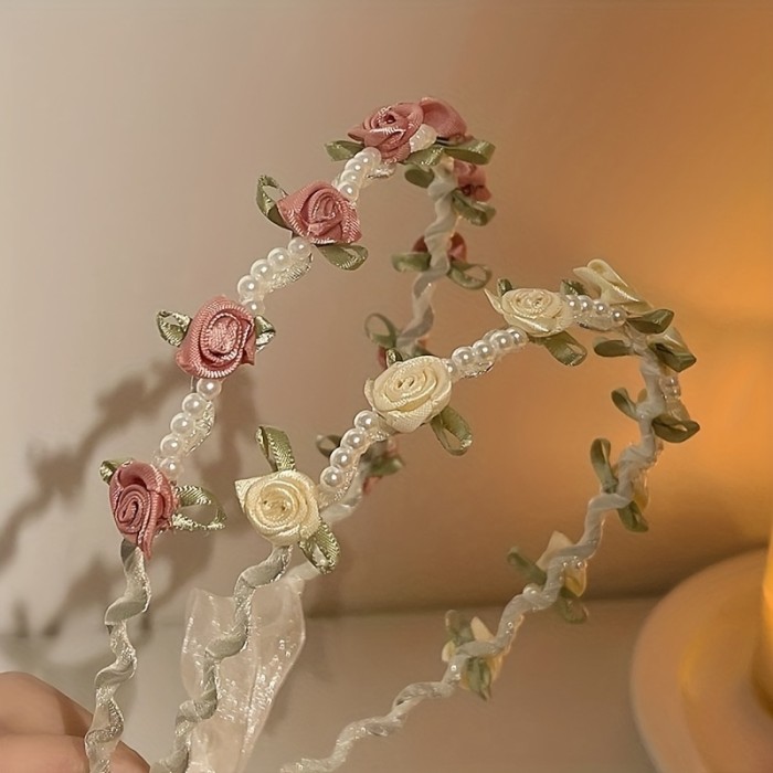 Faux Pearl Headband Simulation Flower Wreath Hair Band Summer Hair Accessories For Women