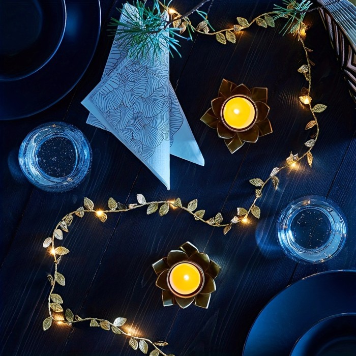 1pc 78.74inch 20led Simulation Golden Leaf Decoration String Lights, Birthday Party Ramadan Christmas Festival Decoration String Lights (Battery Not Included)