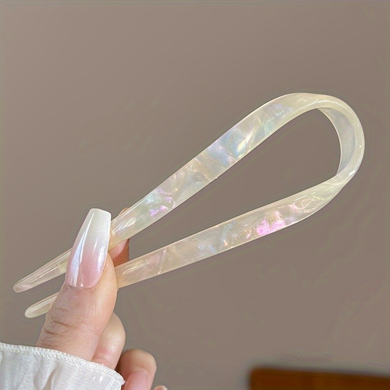 1pc U-Shaped Hair Pins, Assorted Colors, Elegant Acetate Hair Clips For Women, Thick Hair Accessories For Daily Use, Durable & Stylish