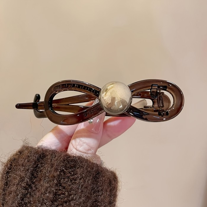 1pc of Bow Pearl Twist Clip, Exquisite And Versatile Twist Hairpin, Sweet Girl Elegant Headdress, Back of The Head Straight Clip, Princess Head Clip Hair Accessories