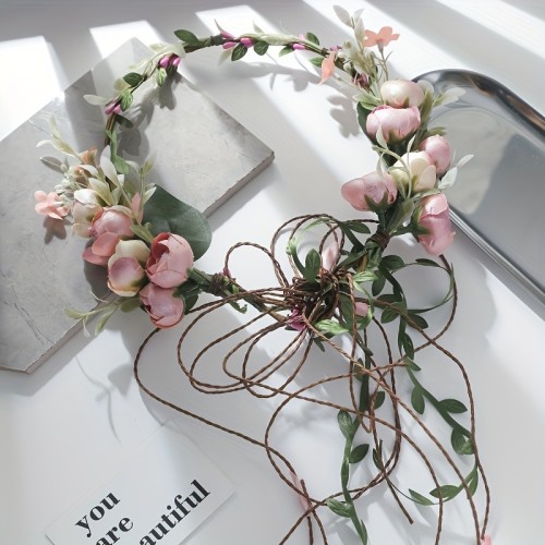 1PC Artificial Flower Hair Hoop Aesthetic Garland Headband Wedding Dress Wedding Bridal Headpiece