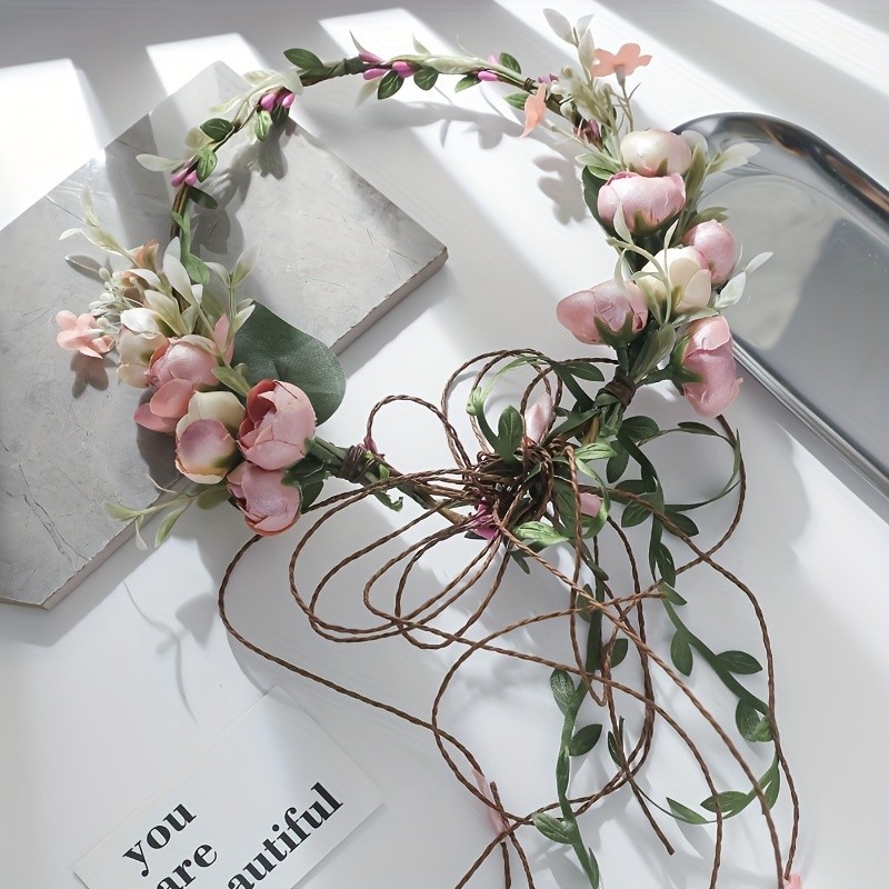 1PC Artificial Flower Hair Hoop Aesthetic Garland Headband Wedding Dress Wedding Bridal Headpiece