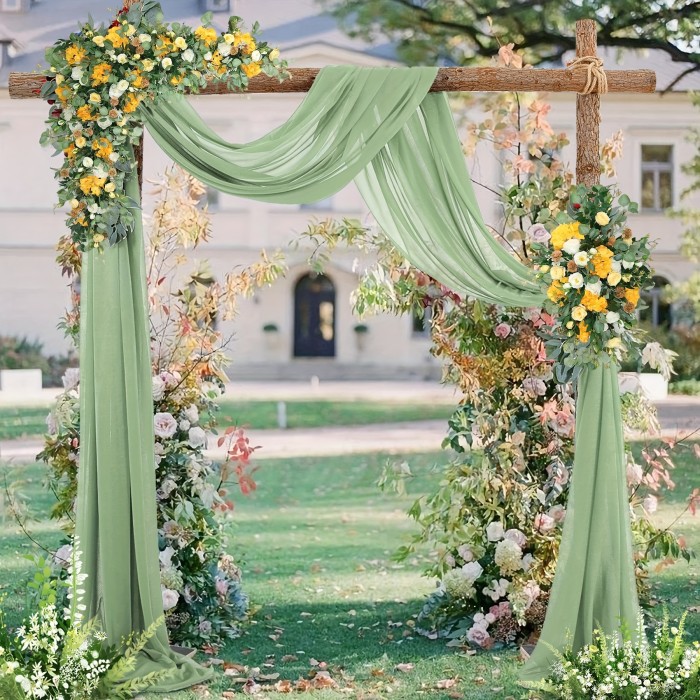 1pc Lustrous Tulle Wedding Arch Curtain - Elegant Pure White Backdrop for House Wood Arches - Romantic Ceremony & Party Ceiling & Outdoor Decor