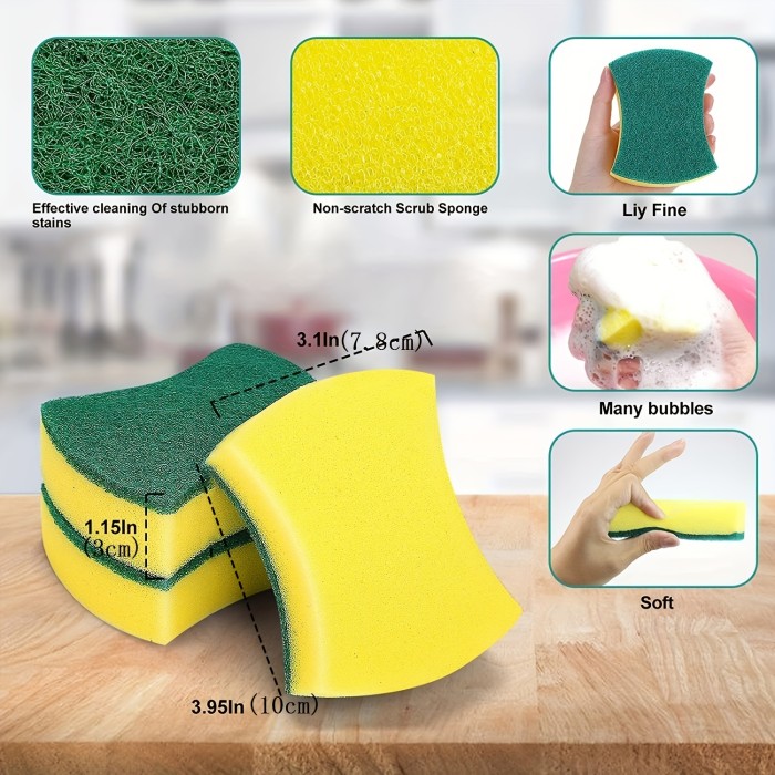 12\u002F24pcs Kitchen Cleaning Sponge, Dish Towel, Scouring Pad, Dishware Anti-Scratch Scrubbing Sponge