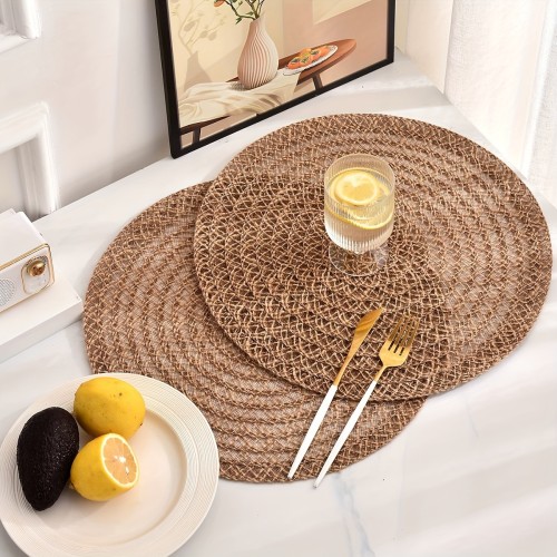 4pcs Set of Non-Slip Round Woven Coasters - Boho Chic Braided Jute Placemats for Dining Table, Perfect for Parties, Restaurants, and Farmhouse Gatherings, Coasters for Table