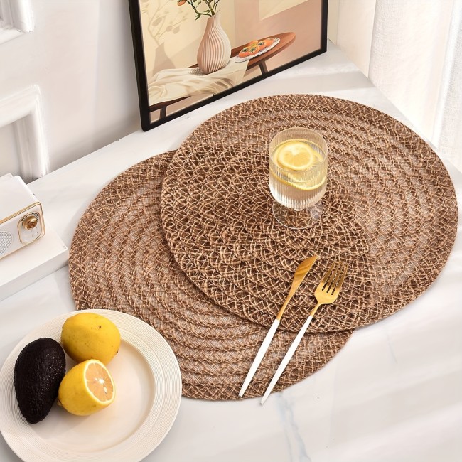 4pcs Set of Non-Slip Round Woven Coasters - Boho Chic Braided Jute Placemats for Dining Table, Perfect for Parties, Restaurants, and Farmhouse Gatherings, Coasters for Table