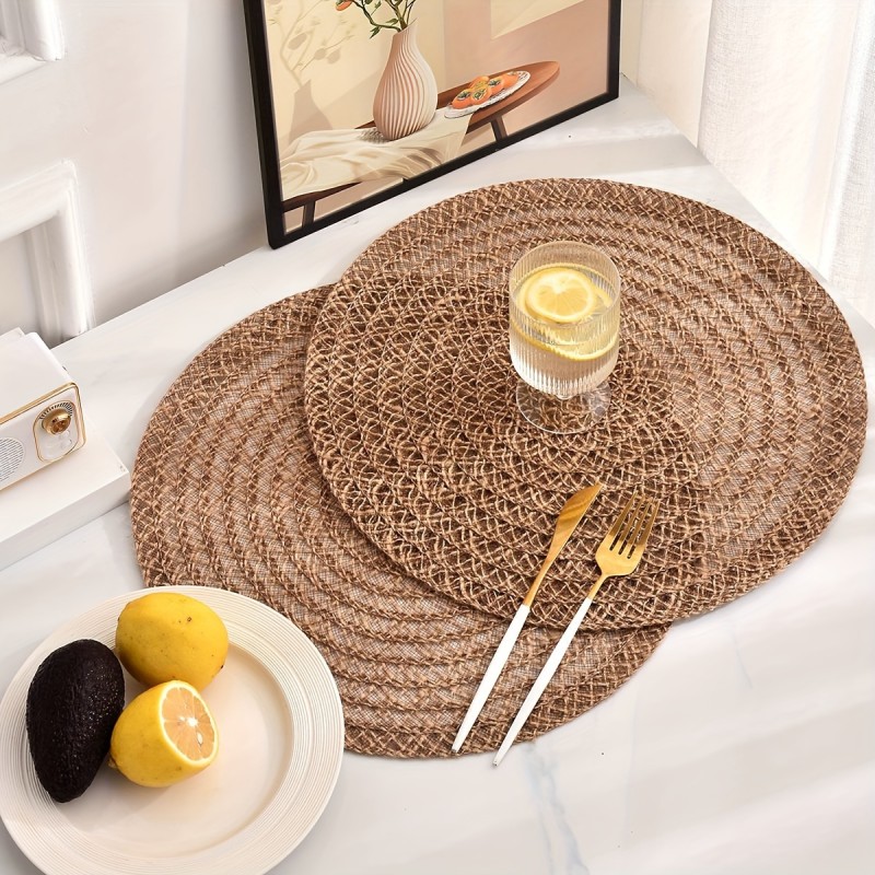 4pcs Set of Non-Slip Round Woven Coasters - Boho Chic Braided Jute Placemats for Dining Table, Perfect for Parties, Restaurants, and Farmhouse Gatherings, Coasters for Table