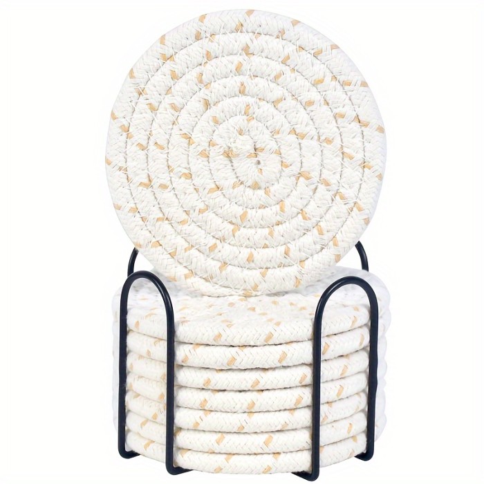 Absorbent Beverage Coaster Set with Stand, Minimalist Woven Coasters for Coffee Table, Home Decor and Tabletop Protection, 4pcs\u002F8pcs, Coaster Set