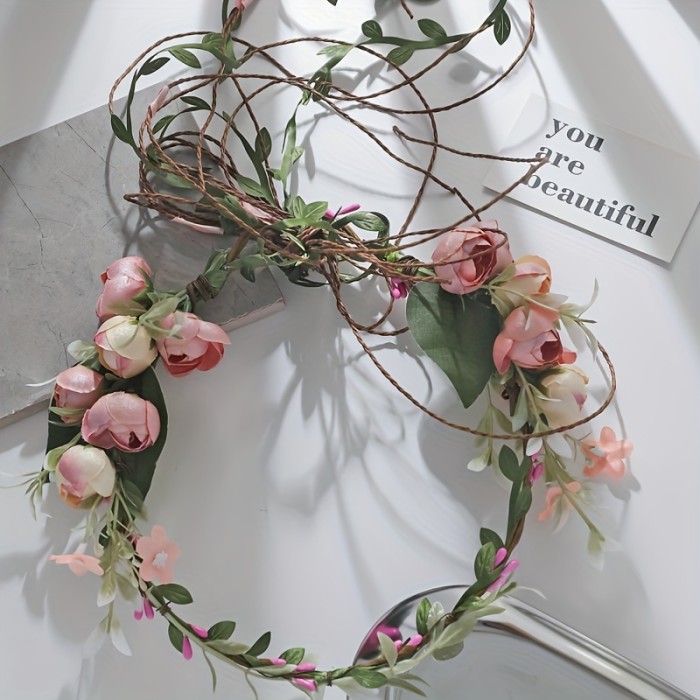 1PC Artificial Flower Hair Hoop Aesthetic Garland Headband Wedding Dress Wedding Bridal Headpiece