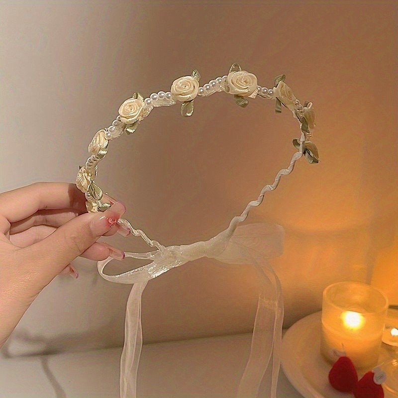 Faux Pearl Headband Simulation Flower Wreath Hair Band Summer Hair Accessories For Women