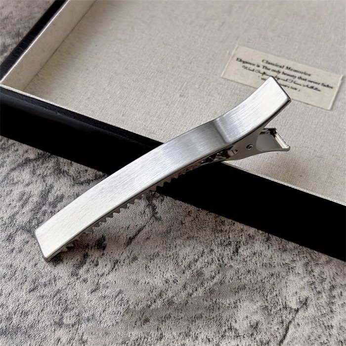 Boho-Chic Large Metal Hair Clip - Silvery & Gun Black, Duckbill Design for Stylish Side & Bangs Hold
