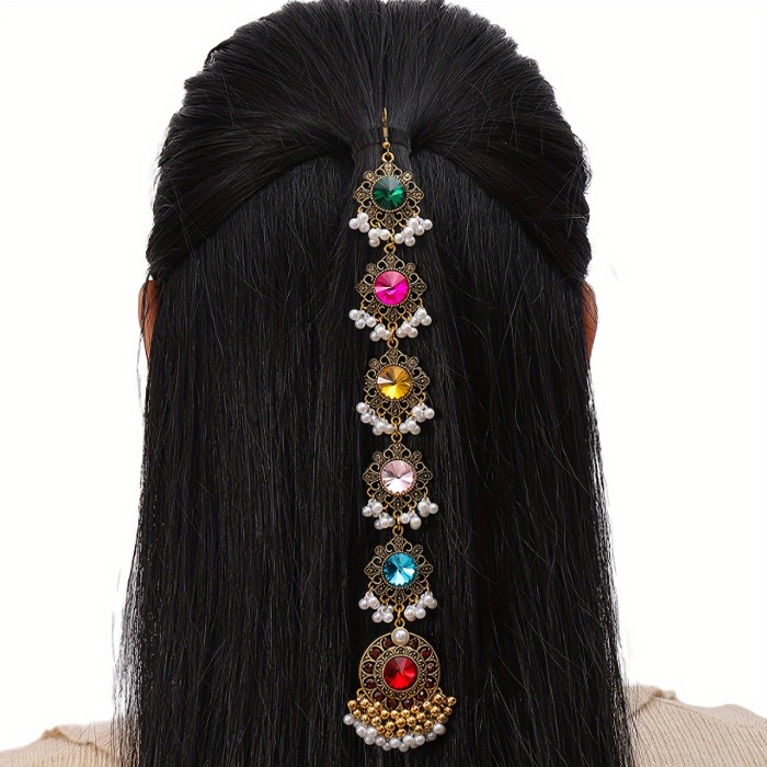1pc Exquisite Ethnic Retro Sparkling Crystal Tassel Headband Jewelry - Elevate Your Style with Dazzling Crystals, Versatile Design for Ladies' Daily Wear, Party, and Gift Ideas